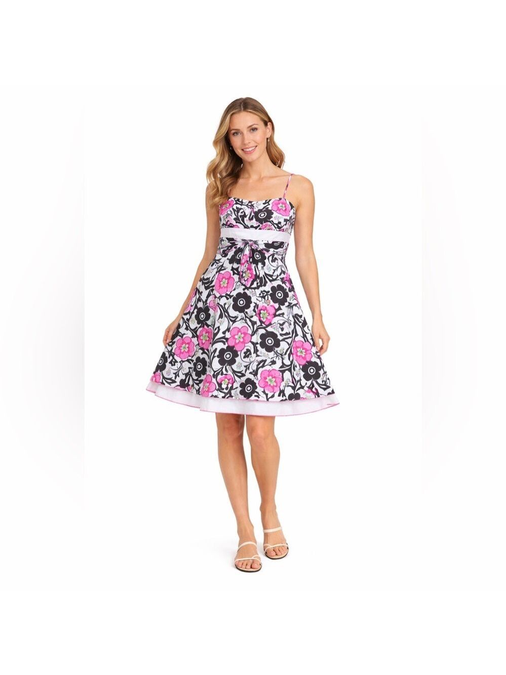 Gemini XL Pink Black Floral Spaghetti Strap Cotton Dress